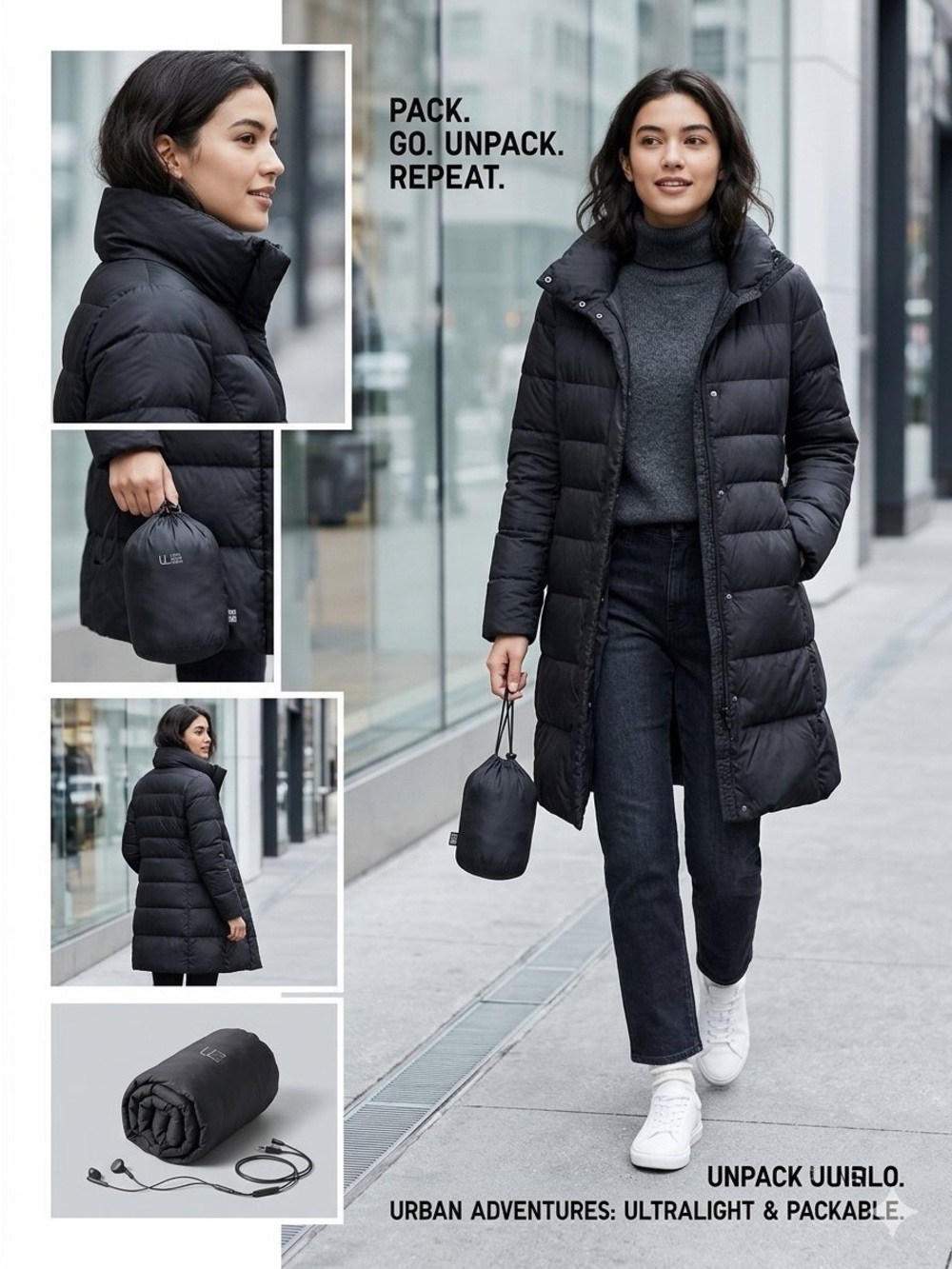 UNIQLO Ultra Light Down Long Coat with Packable Pouch - Black Size Medium